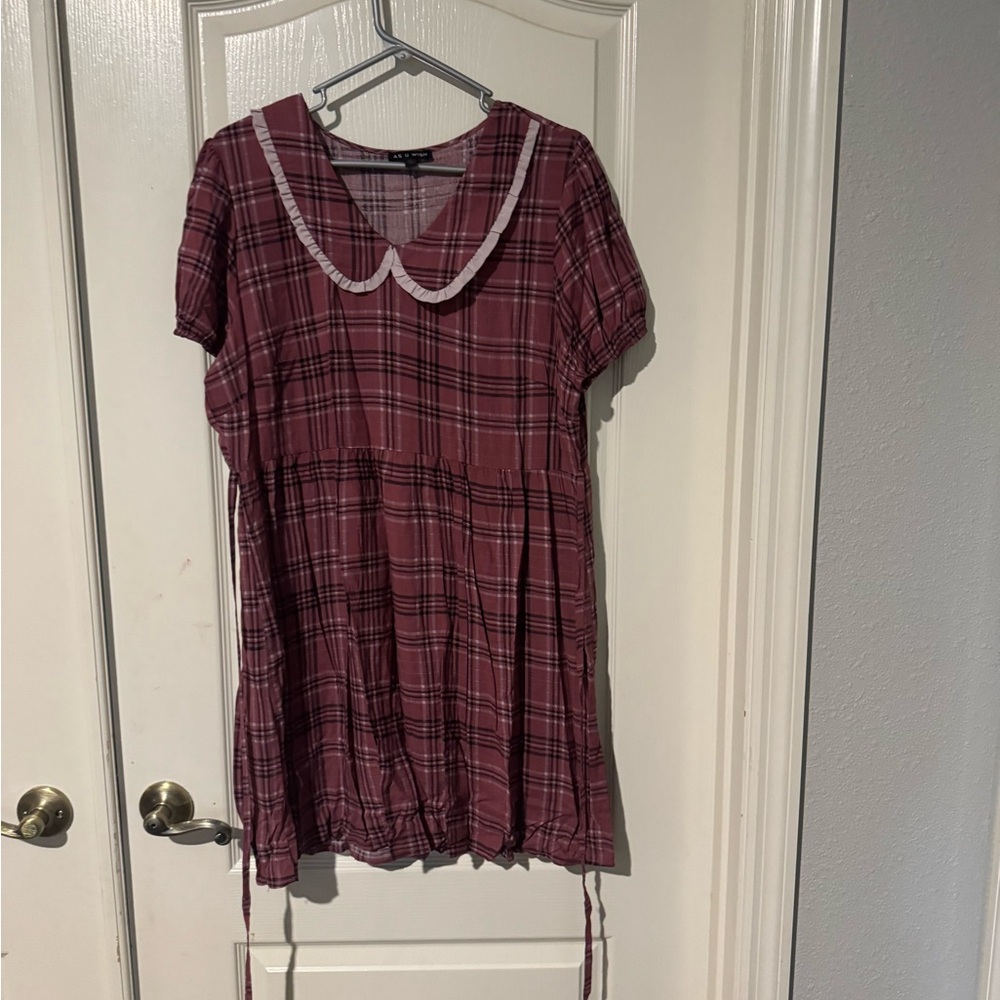 As U Wish Plaid Mini Dress in Burgundy and White
